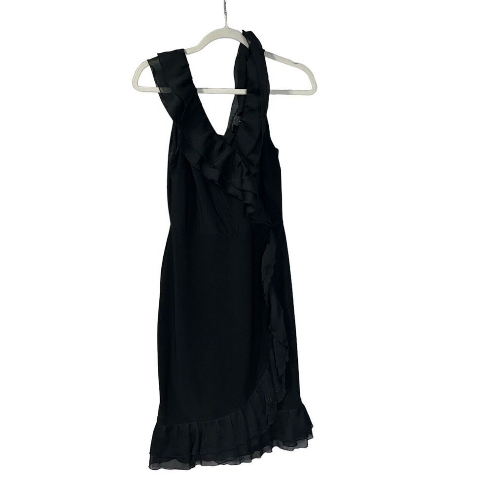 White House Black Market Elegant Dress Black Ruffle Cocktail Party Size 6‎